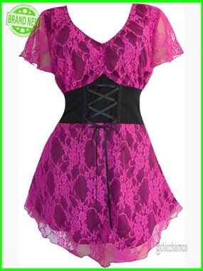 Plus Size Sweetheart Corset Lace Up Top Tunics Long Sleeve Blouse